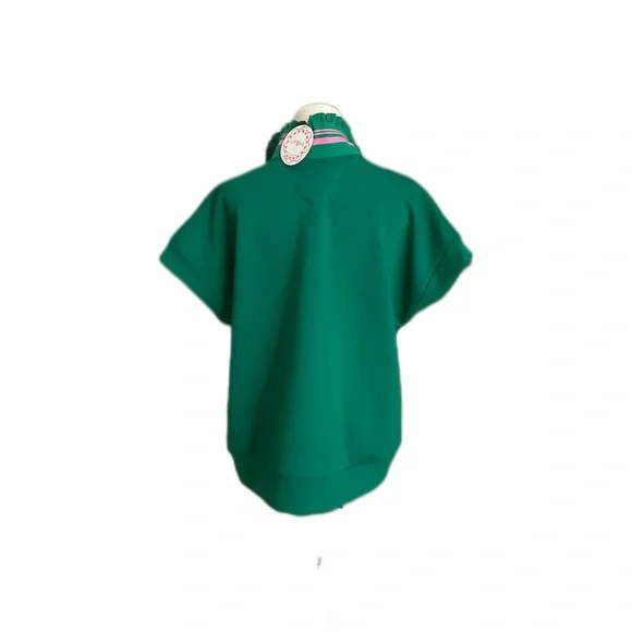 Umgee Half Zip Pullover Top Green Pink Striped Collar Oversized Large - Picture 7 of 11